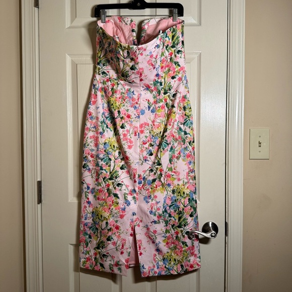 ML Monique Lhuillier Lily Sweetheart Faille Midi-Dress Pink Floral (Size 10) - Picture 7 of 14